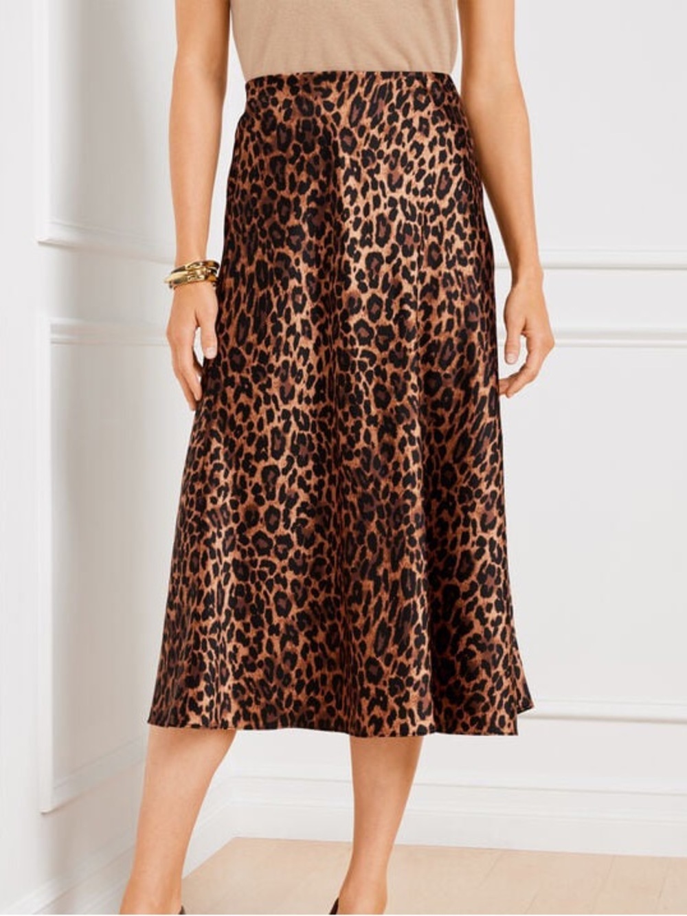 Talbots SATIN MIDI SKIRT - LEOPARD size 14